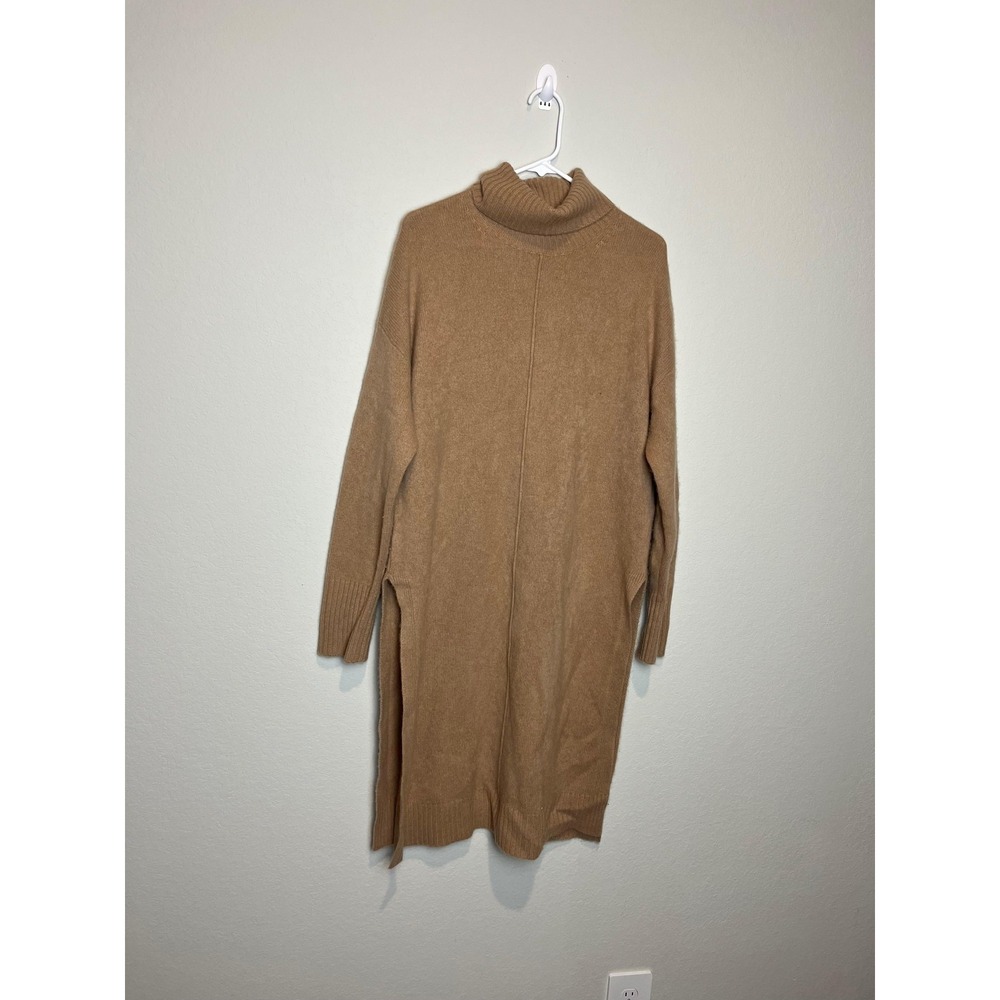NAADAM Dress Womens L Beige Cashmere Turtleneck Sweater Midi Side Slit